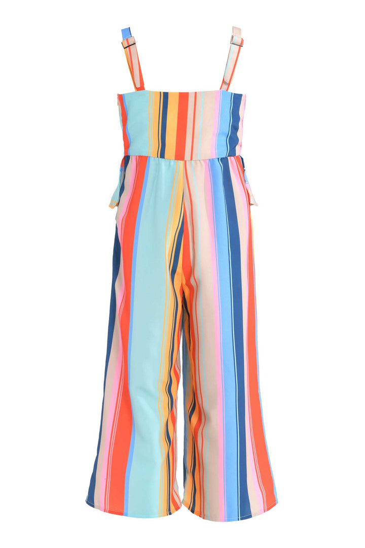 big girls tie front color stripe summer jumpsuit
