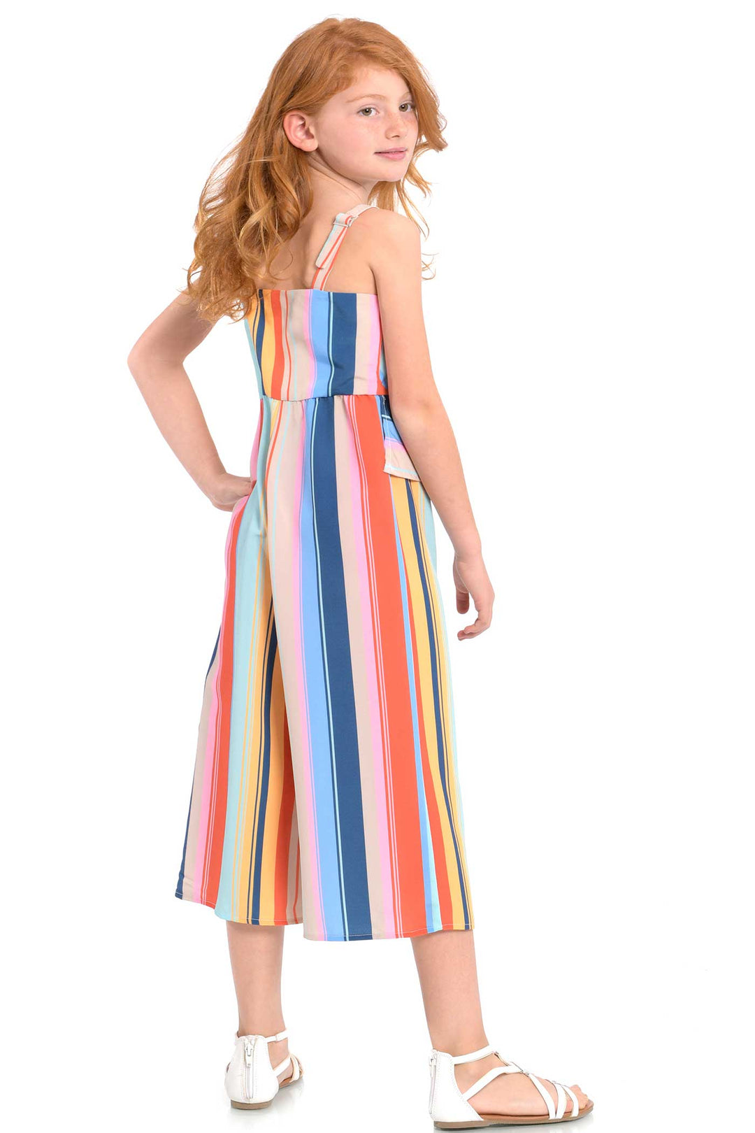 big girls tie front color stripe summer jumpsuit