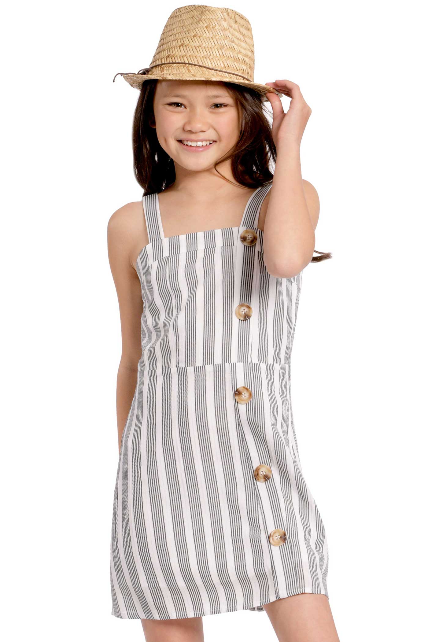 Big Girls Pin Striped Button Detail Sundress