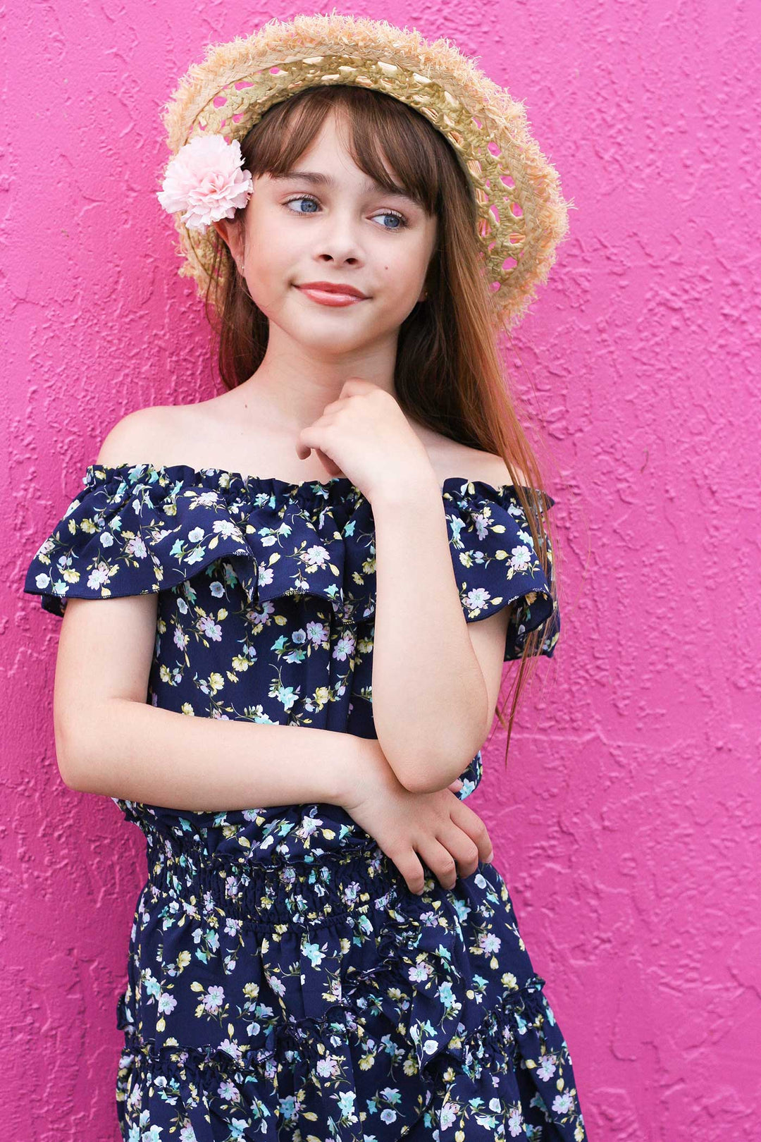 Big Girls Floral Print Ruffled Sleeveless Dress