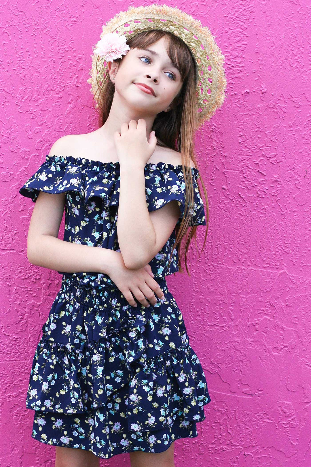 Big Girls Floral Print Ruffled Sleeveless Dress