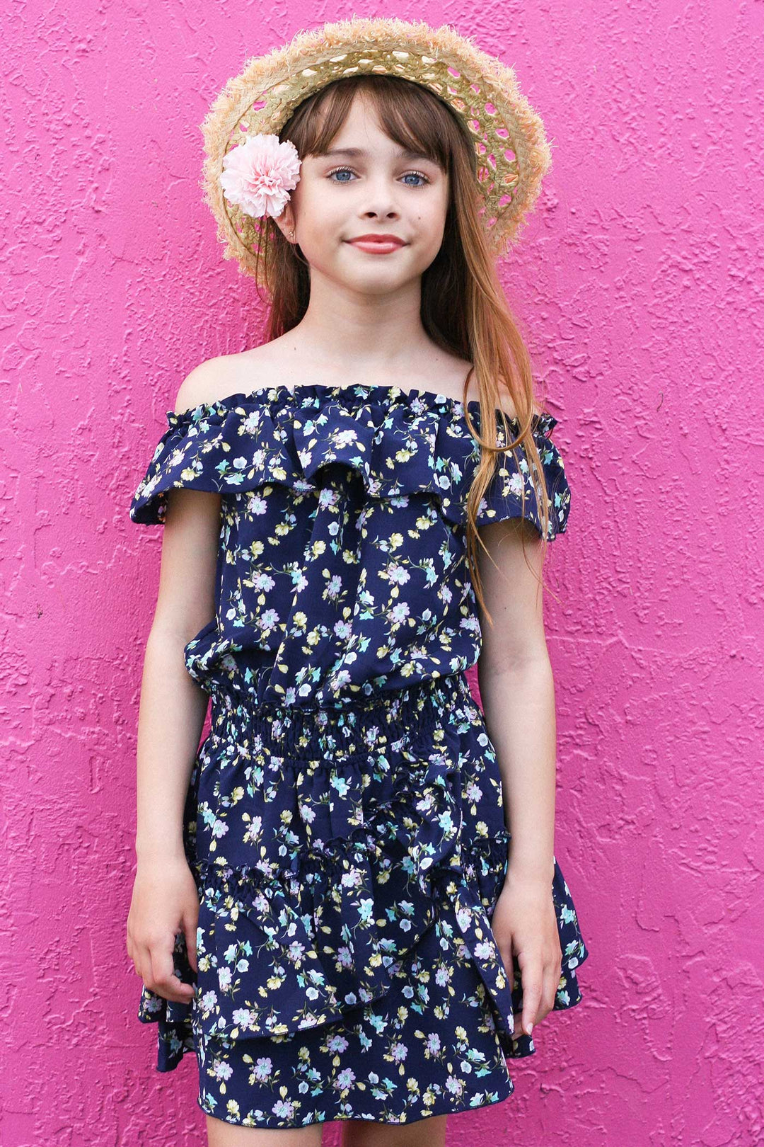 Big Girls Floral Print Ruffled Sleeveless Dress