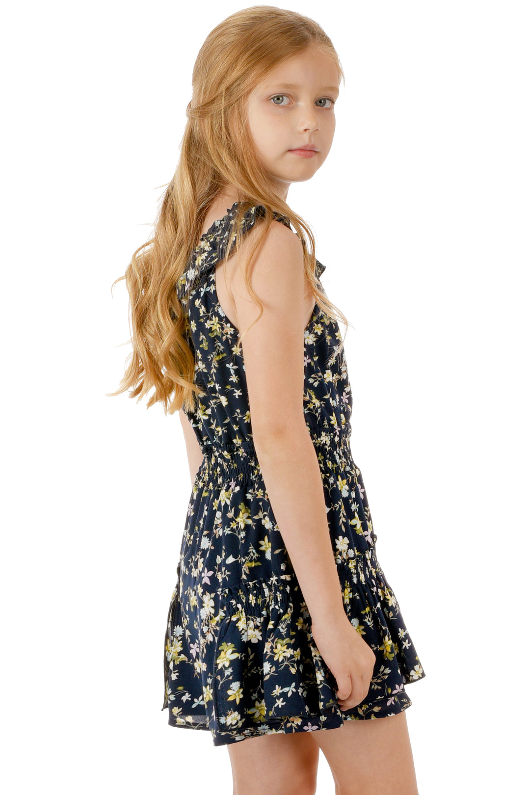 Big Girls Floral Print Ruffled Sleeveless Dress