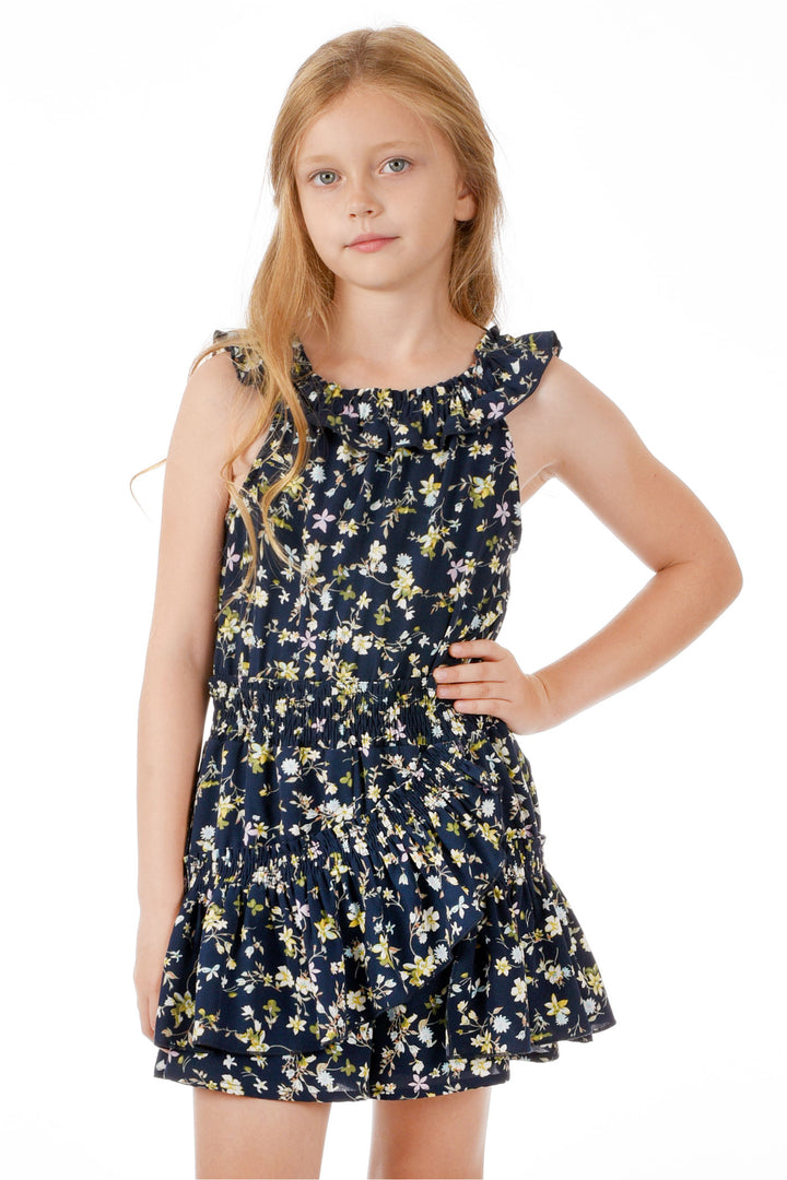Big Girls Floral Print Ruffled Sleeveless Dress