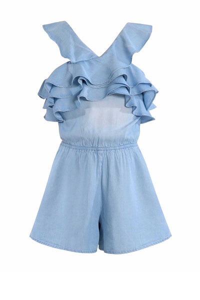 big girls ruffled chambray summer romper