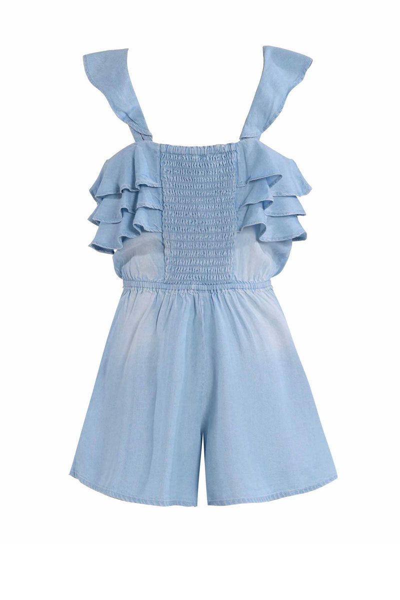 big girls ruffled chambray summer romper