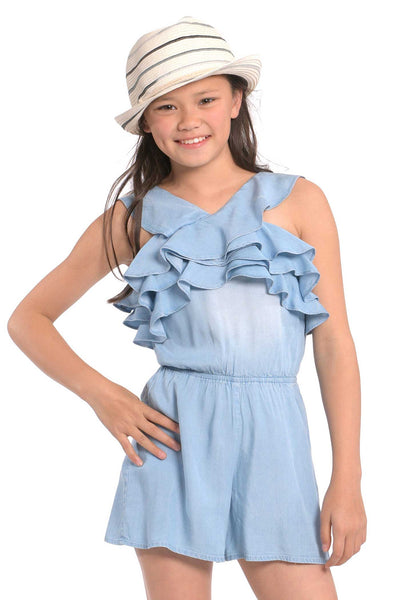 big girls ruffled chambray summer romper