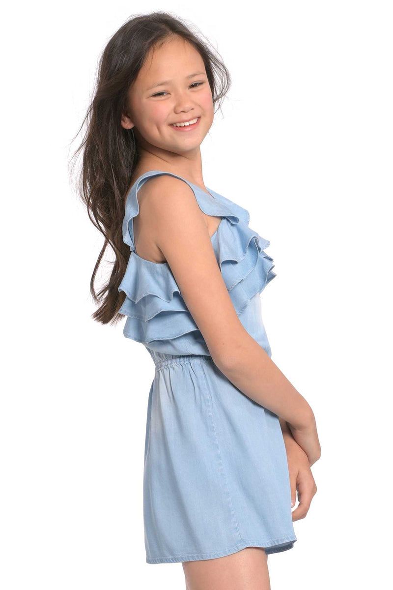 big girls ruffled chambray summer romper