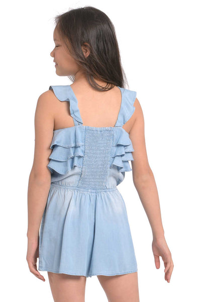 big girls ruffled chambray summer romper