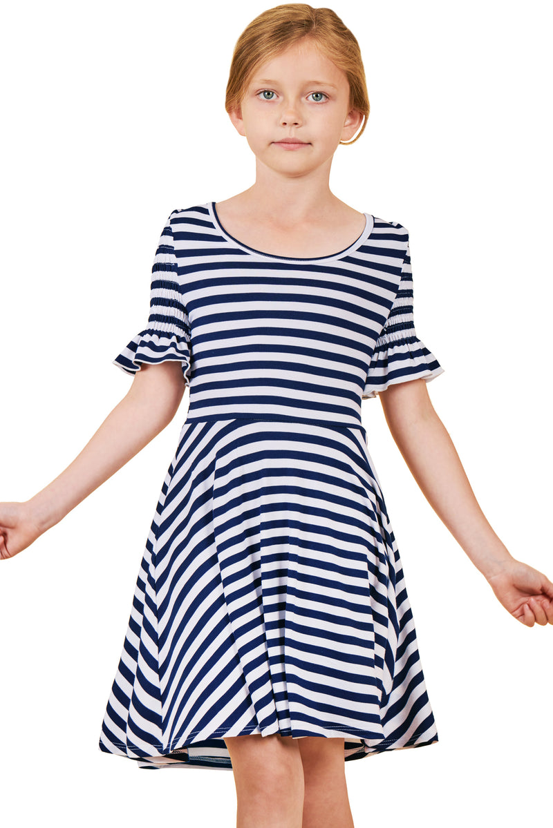 Big Girls Short Sleeve Fit and Flare Striped Knit Dress