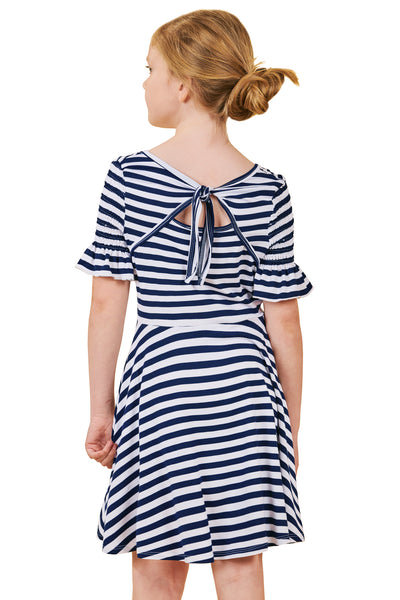 Big Girls Short Sleeve Fit and Flare Striped Knit Dress