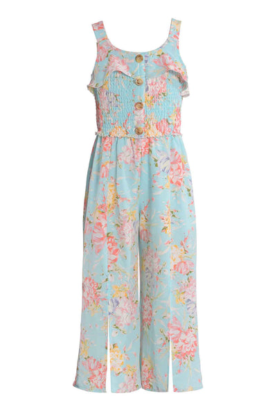 Truly Me Big Girls Floral Print Chiffon Jumpsuit with Front Slits Boho Chic Luxe Beach Vacation