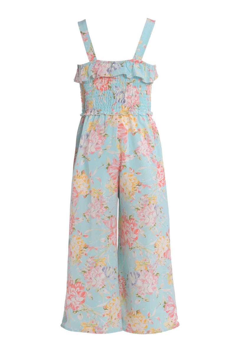 Truly Me Big Girls Floral Print Chiffon Jumpsuit with Front Slits Boho Chic Luxe Beach Vacation