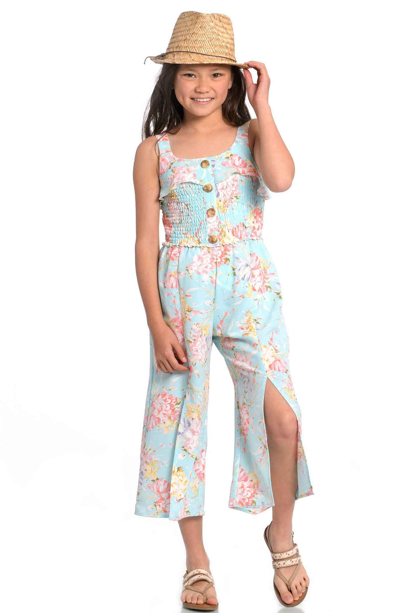 Truly Me Big Girls Floral Print Chiffon Jumpsuit with Front Slits Boho Chic Luxe Beach Vacation