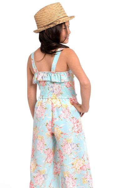 Truly Me Big Girls Floral Print Chiffon Jumpsuit with Front Slits Boho Chic Luxe Beach Vacation