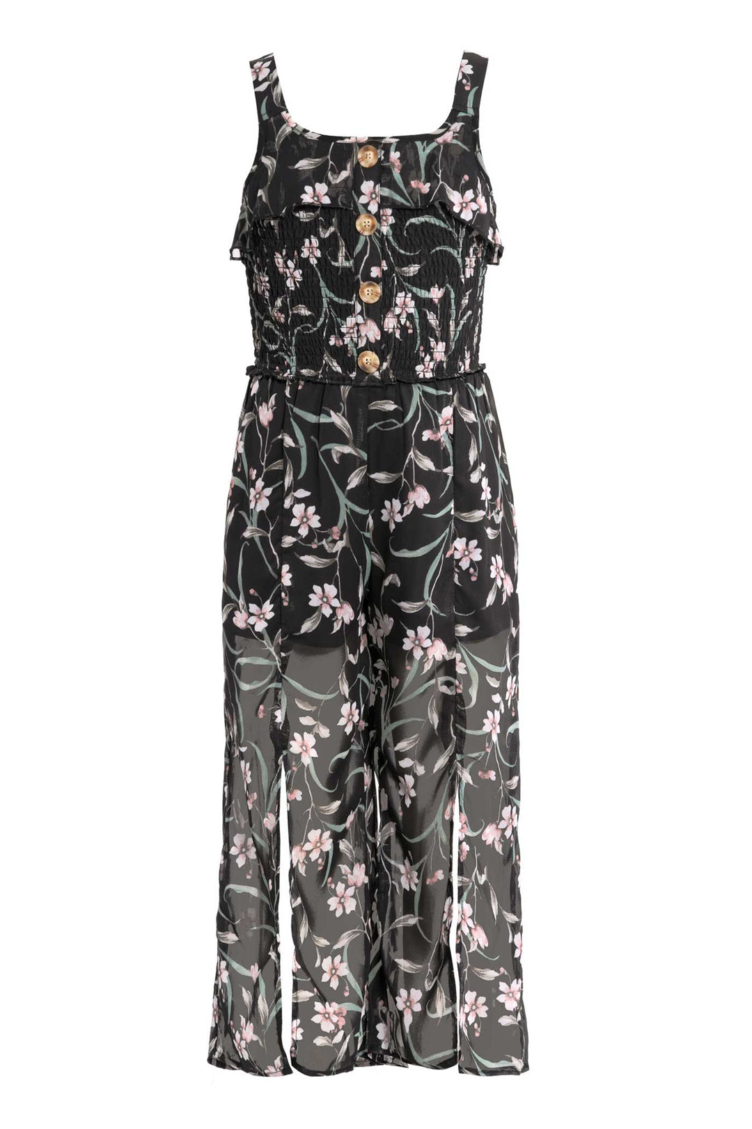 Truly Me Big Girls Floral Print Chiffon Jumpsuit with Front Slits