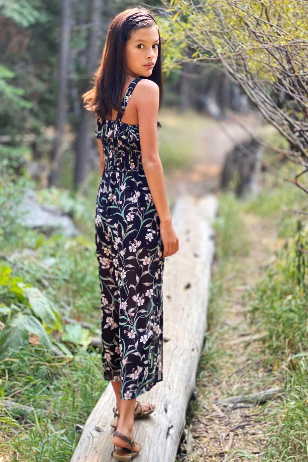 Truly Me Big Girls Floral Print Chiffon Jumpsuit with Front Slits