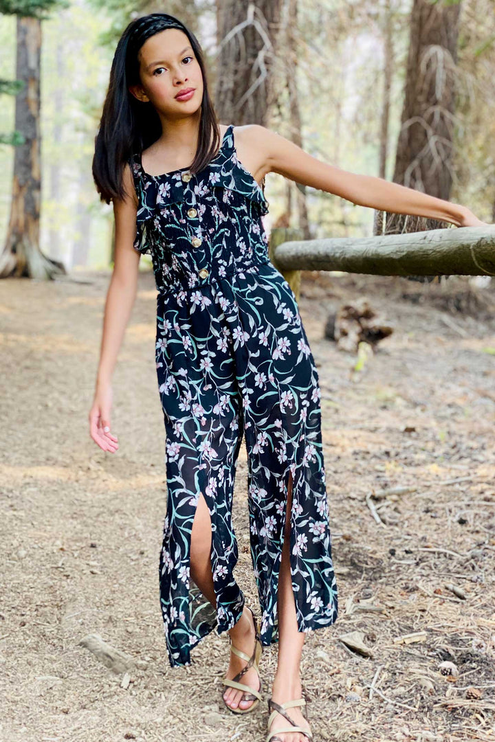 Truly Me Big Girls Floral Print Chiffon Jumpsuit with Front Slits