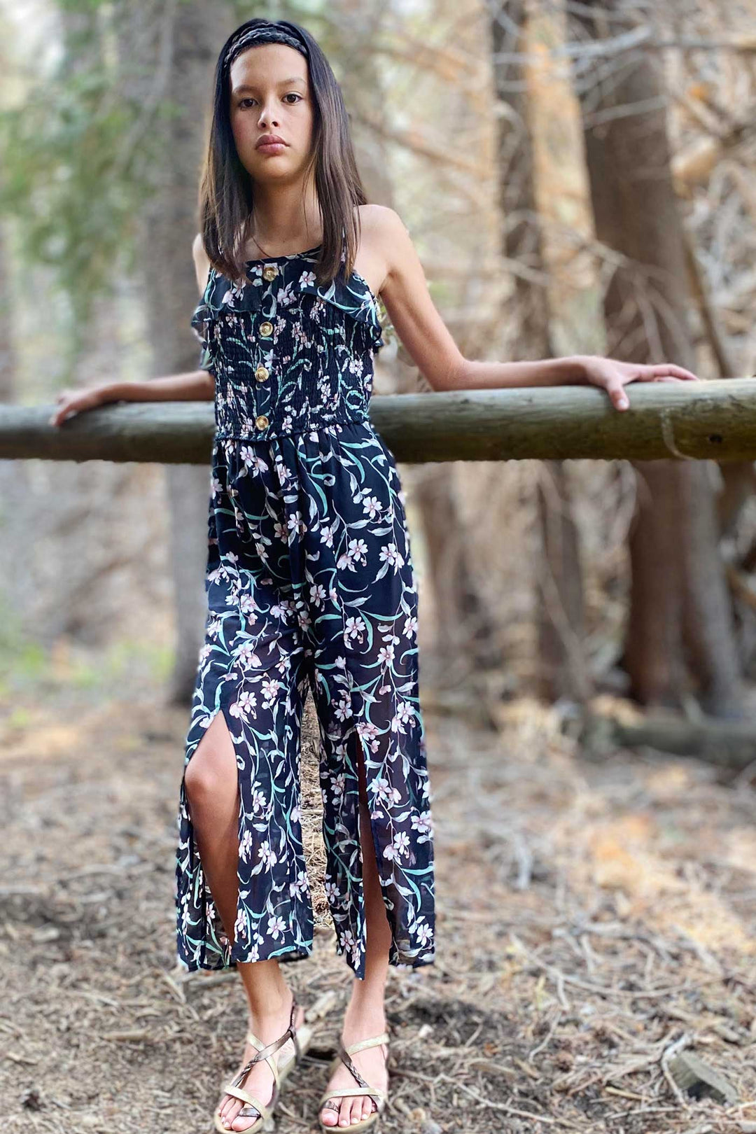 Truly Me Big Girls Floral Print Chiffon Jumpsuit with Front Slits