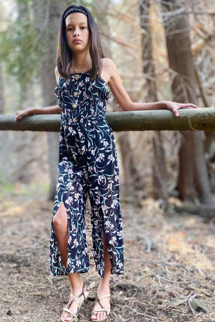 Truly Me Big Girls Floral Print Chiffon Jumpsuit with Front Slits