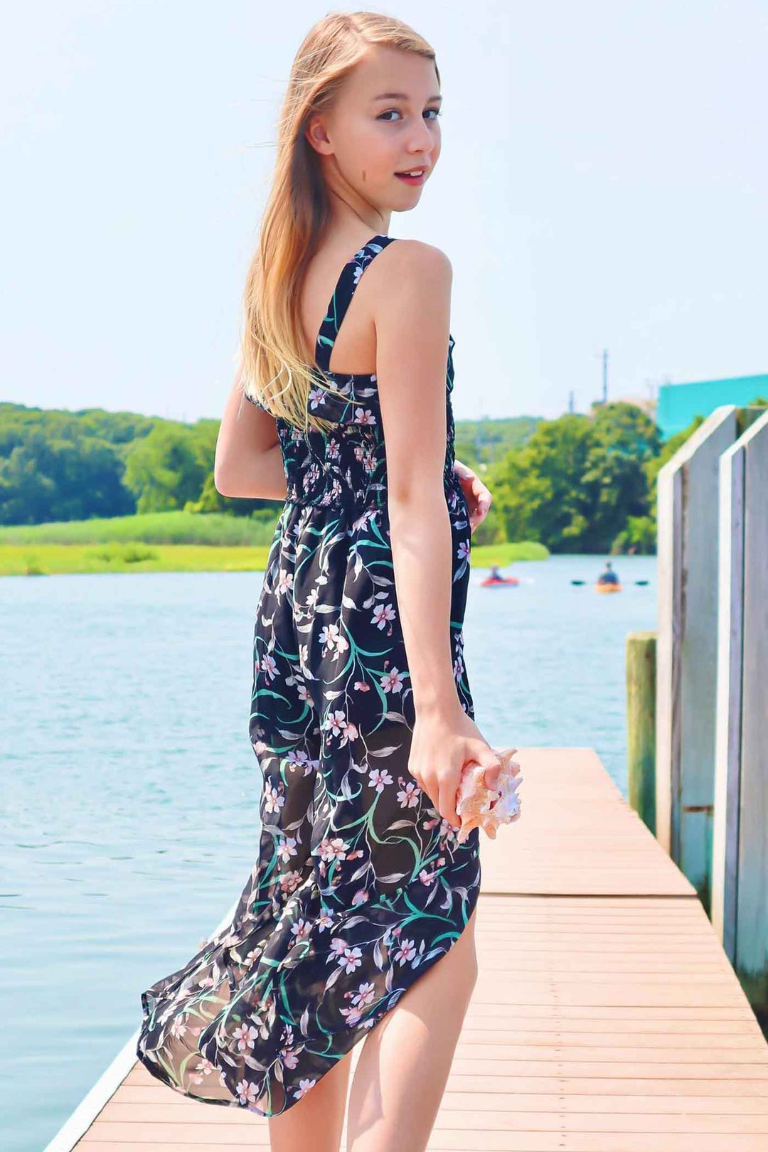 Big Girls Floral Print Chiffon Jumpsuit with Front Slits