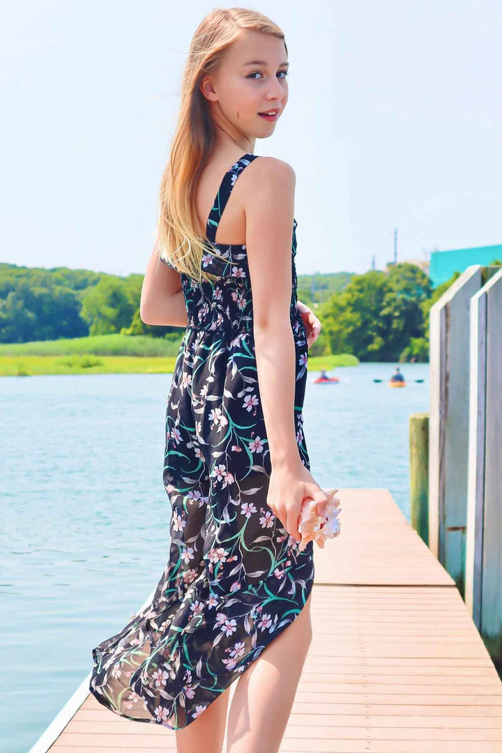 Big Girls Floral Print Chiffon Jumpsuit with Front Slits