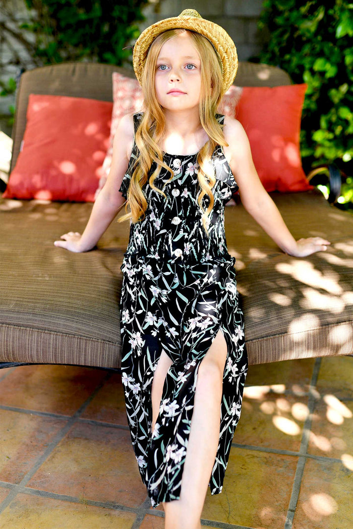 Truly Me Big Girls Floral Print Chiffon Jumpsuit with Front Slits