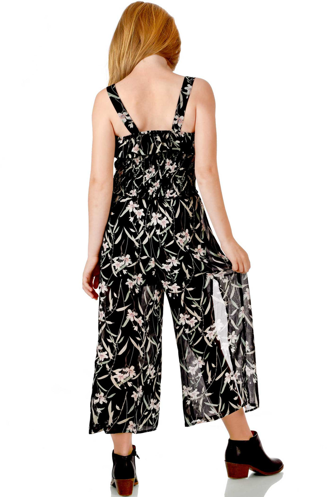 Truly Me Big Girls Floral Print Chiffon Jumpsuit with Front Slits