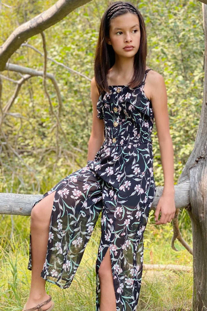 Truly Me Big Girls Floral Print Chiffon Jumpsuit with Front Slits
