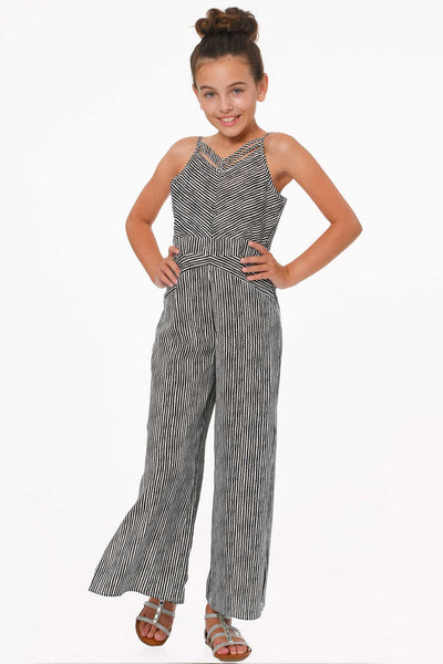 Truly Me Big Girls Criss Cross Neck Striped Jumpsuit