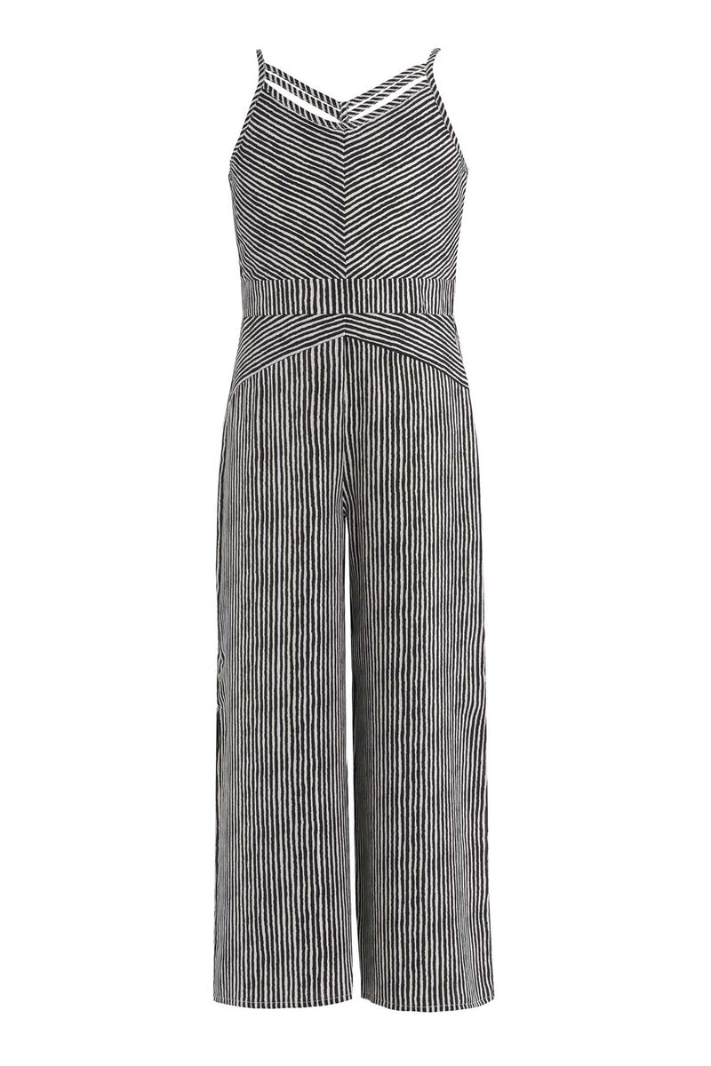 Big Girls Criss Cross Neck Striped Jumpsuit