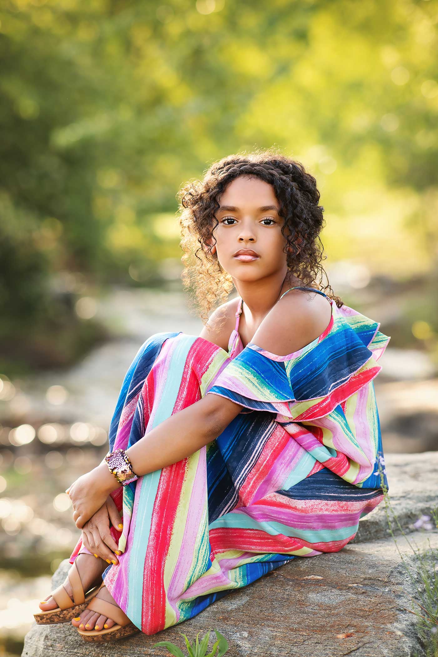 Big Girls | Tween Girls Rainbow Stripe Ruffle Maxi Slip Dress