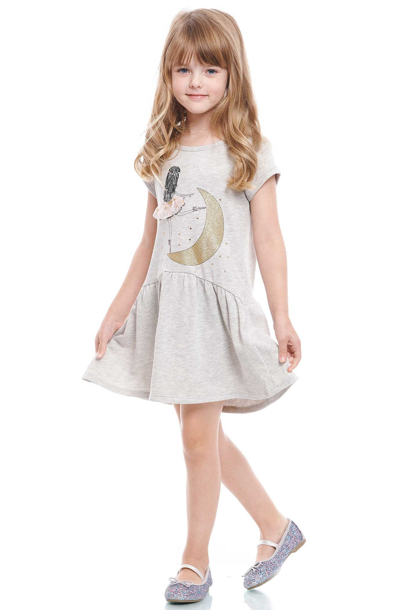 Truly Me Little Girls Ballerina On The Moon Short Sleeve Casual Dress