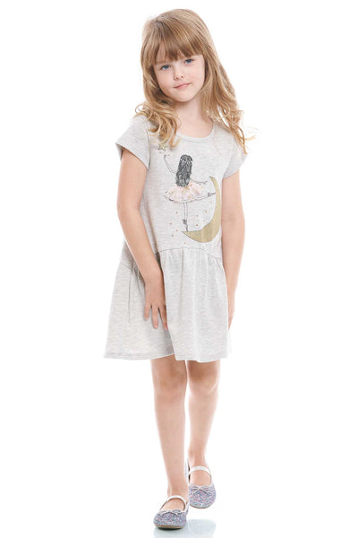 Truly Me Little Girls Ballerina On The Moon Short Sleeve Casual Dress