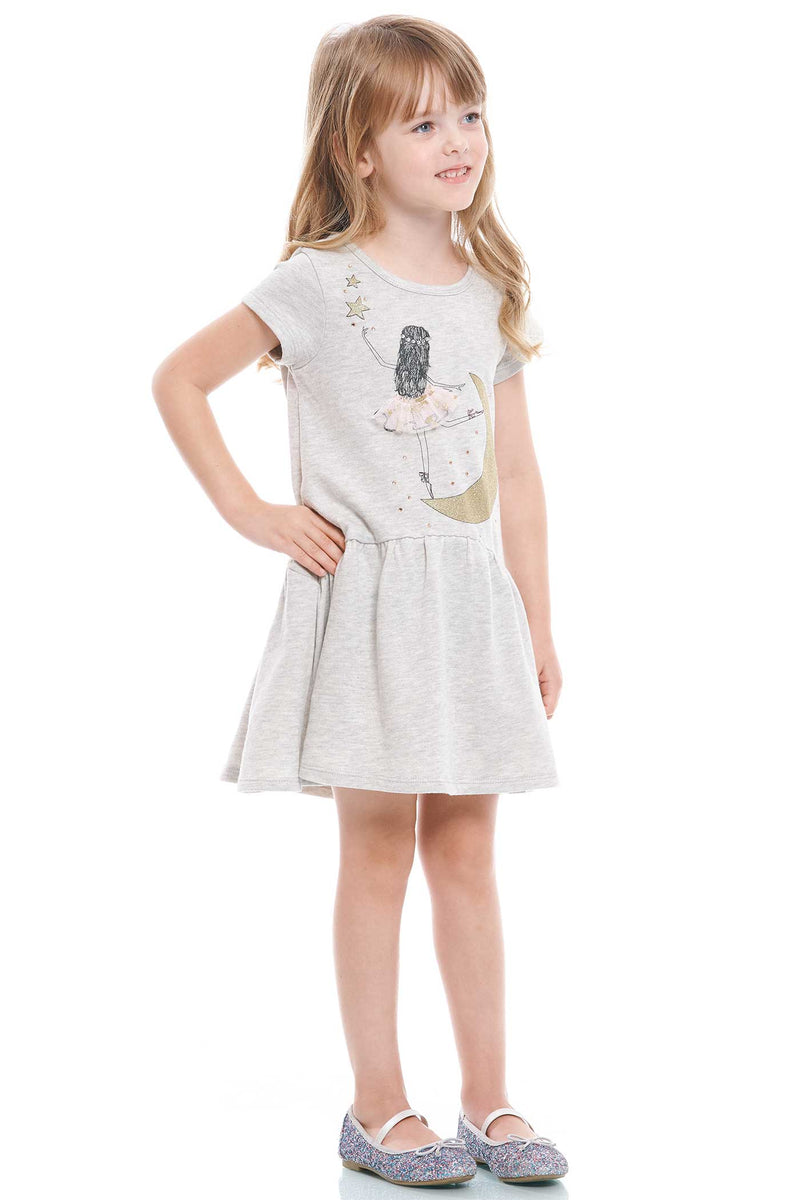 Truly Me Little Girls Ballerina On The Moon Short Sleeve Casual Dress