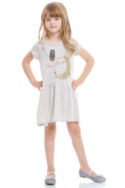 Truly Me Little Girls Ballerina On The Moon Short Sleeve Casual Dress