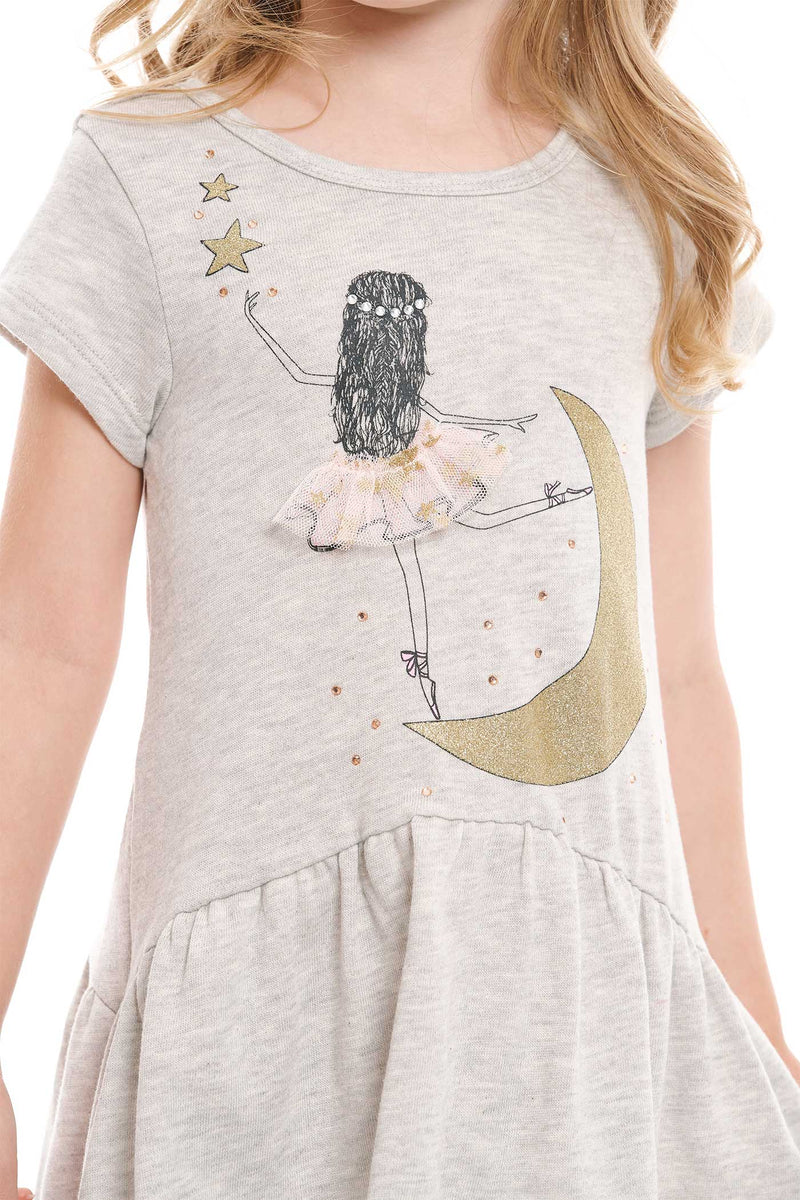 Truly Me Little Girls Ballerina On The Moon Short Sleeve Casual Dress