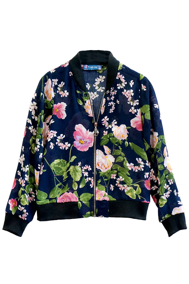 Girls Floral Print Fashion Bomber Jacket