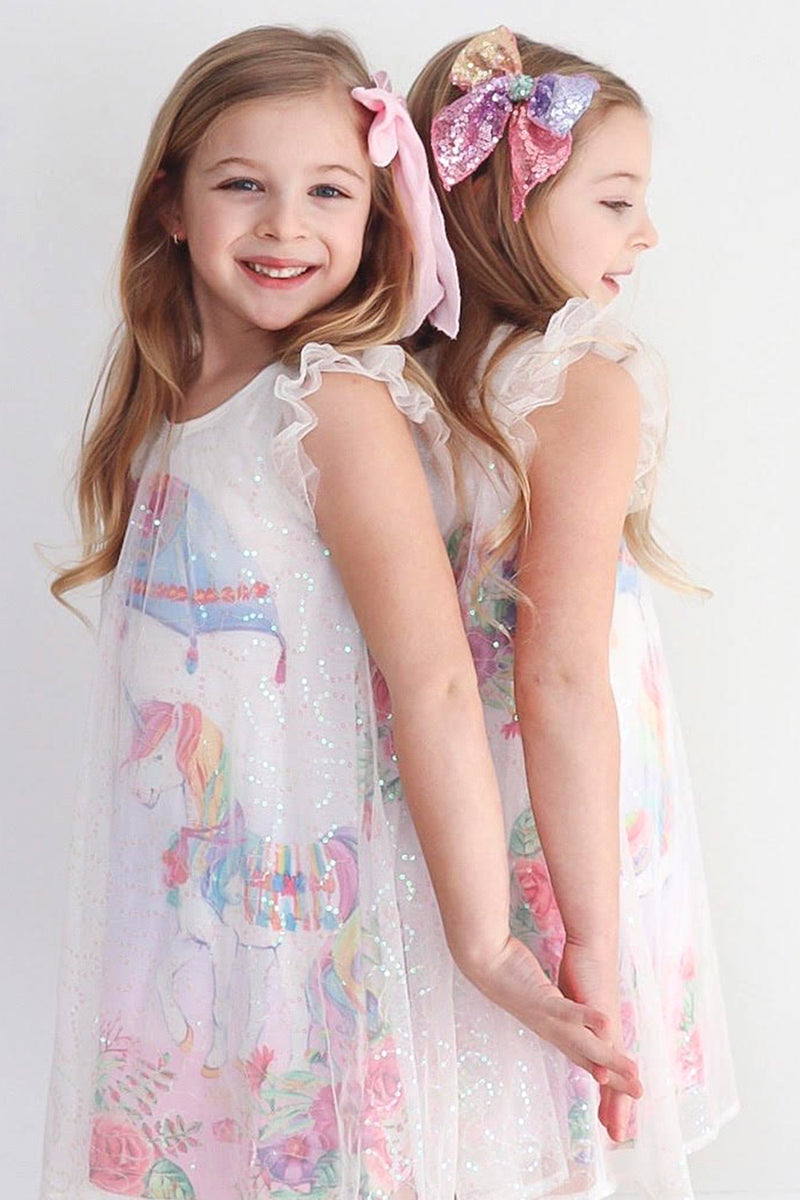 Truly Me Little Girls Mesh Overlay Unicorn Dress