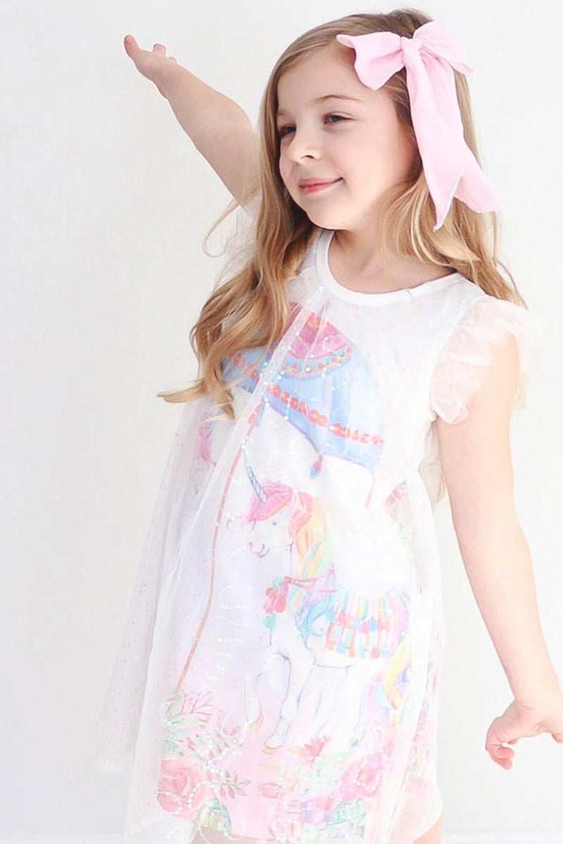 Truly Me Little Girls Mesh Overlay Unicorn Dress