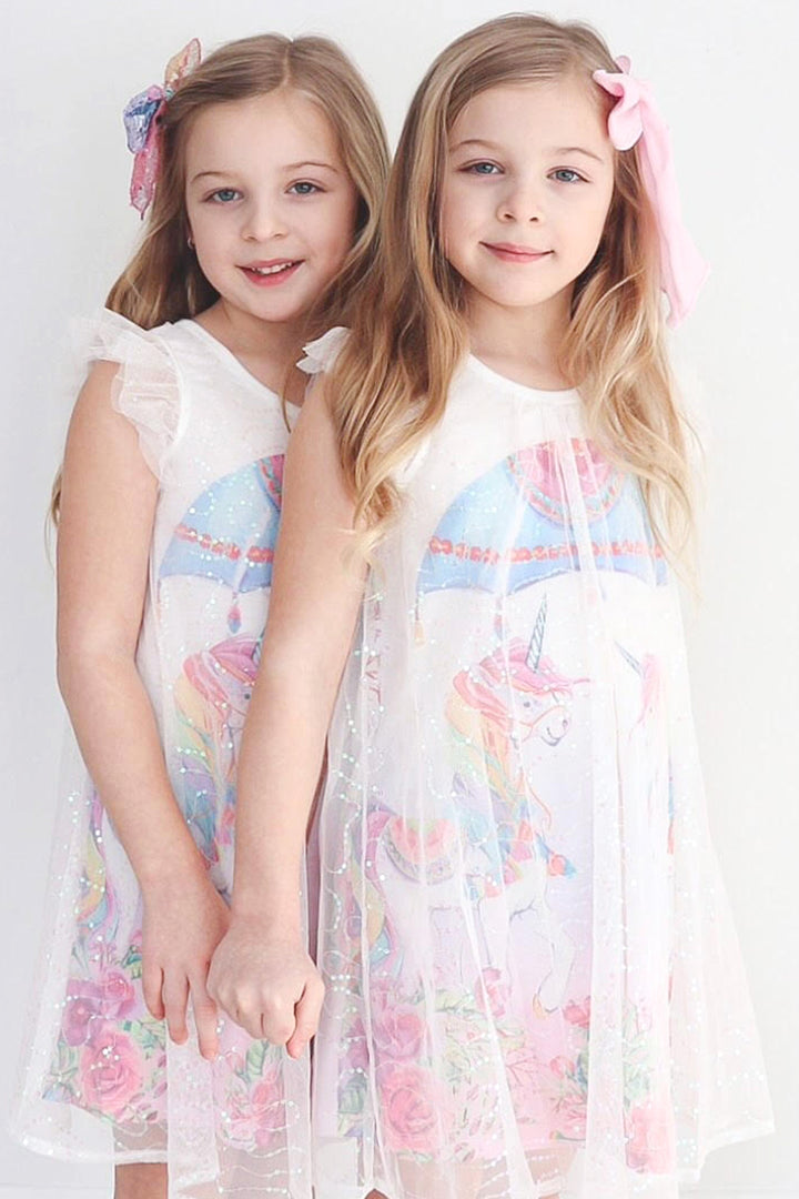 Truly Me Little Girls Mesh Overlay Unicorn Dress