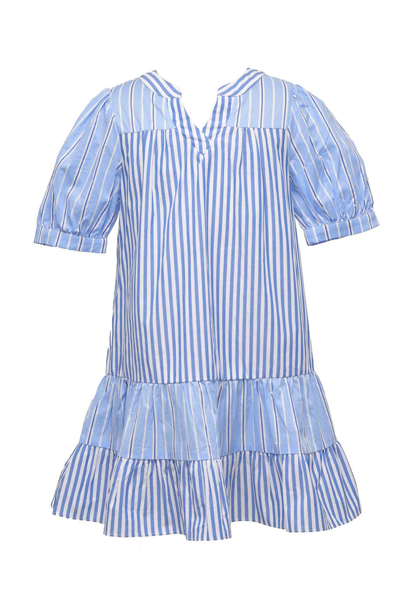 Big Girls Mixed Stripe Puffy Short Sleeve A-Line Dress