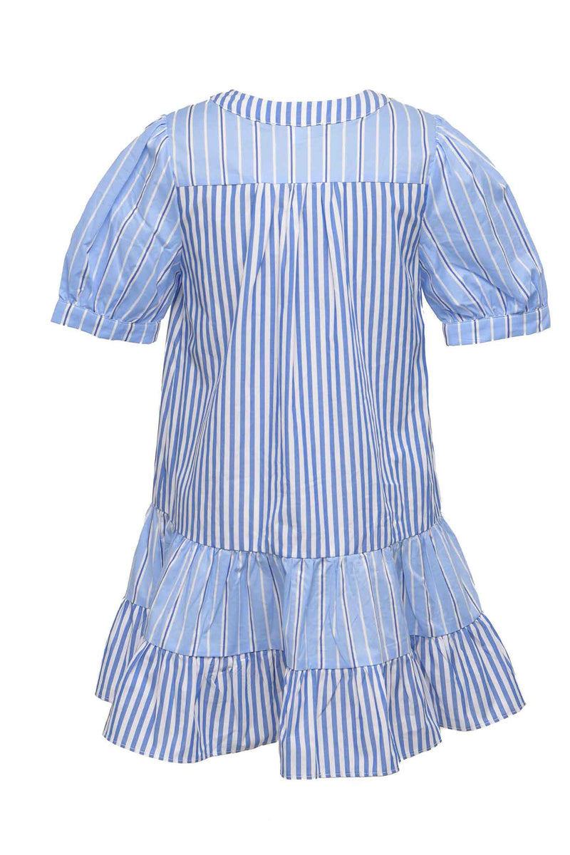 Big Girls Mixed Stripe Puffy Short Sleeve A-Line Dress