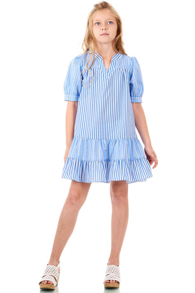 Big Girls Mixed Stripe Puffy Short Sleeve A-Line Dress