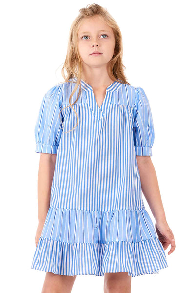 Big Girls Mixed Stripe Puffy Short Sleeve A-Line Dress