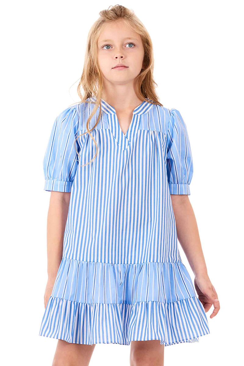 Big Girls Mixed Stripe Puffy Short Sleeve A-Line Dress