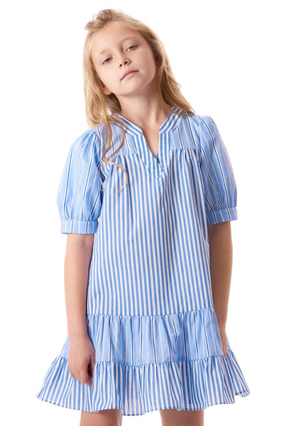 Big Girls Mixed Stripe Puffy Short Sleeve A-Line Dress