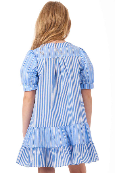 Big Girls Mixed Stripe Puffy Short Sleeve A-Line Dress