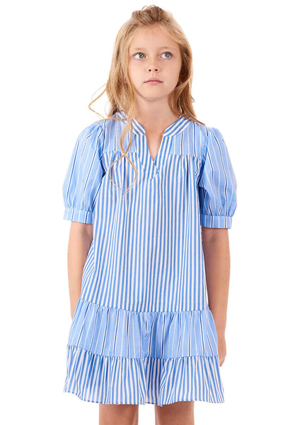 Big Girls Mixed Stripe Puffy Short Sleeve A-Line Dress