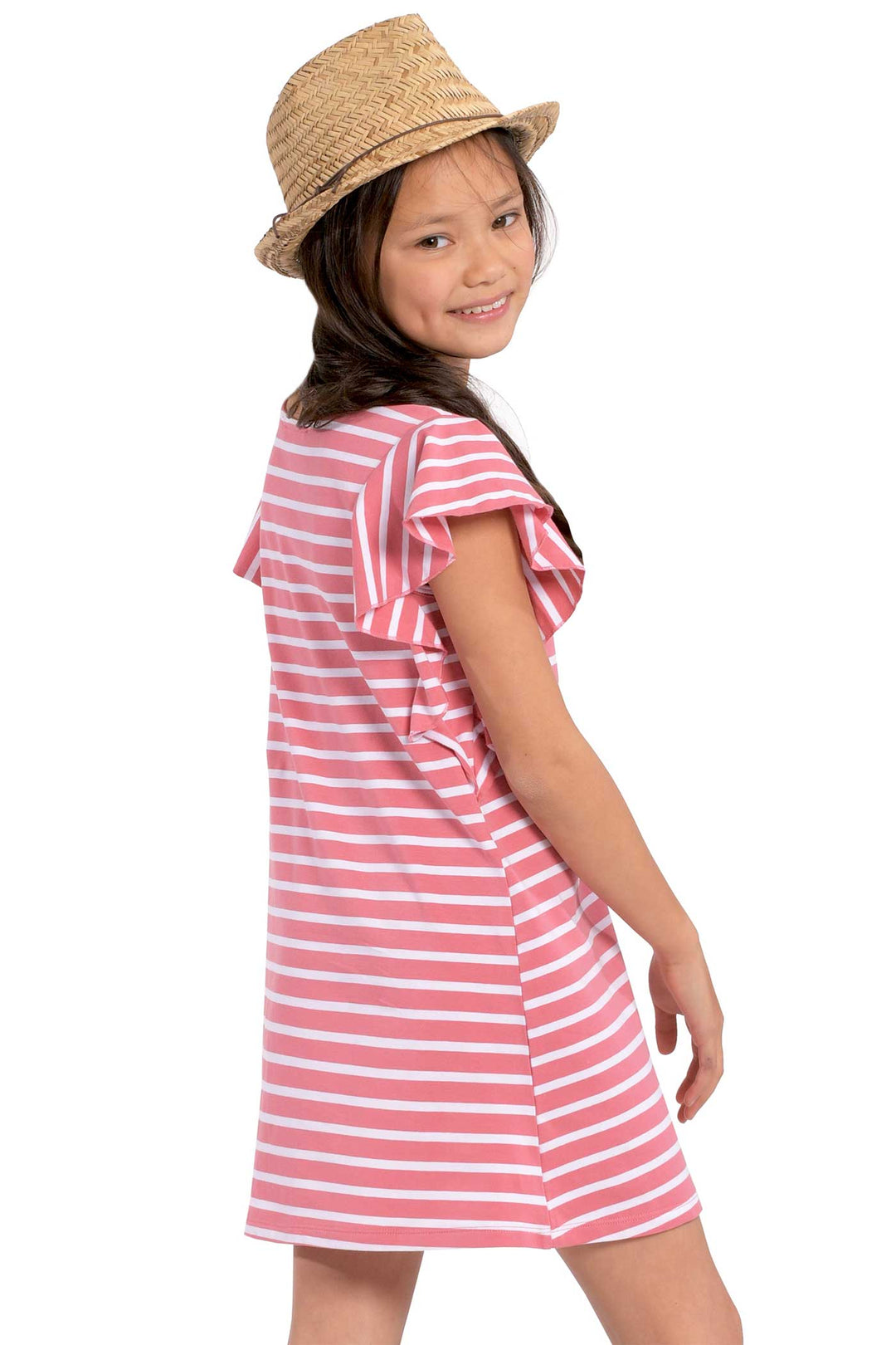 Big Girls Ruffled Short Sleeve Striped T-shirt Dress